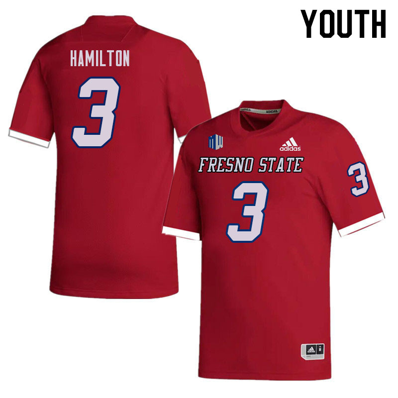 Youth #3 Alzillion Hamilton Fresno State Bulldogs College Football Jerseys Sale-Red - Click Image to Close